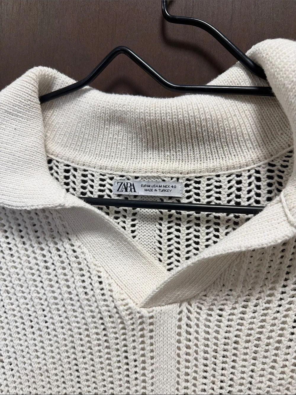 Zara Cream Open-Knit Collared Turtleneck Sweater